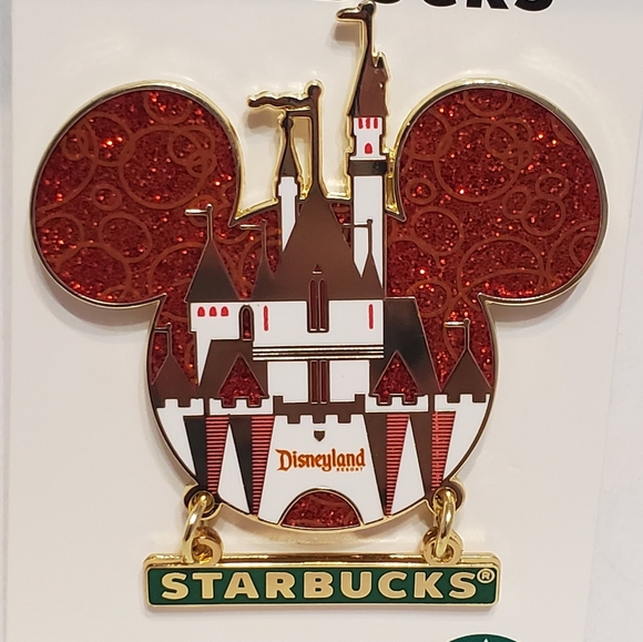 New Disney Parks Starbucks Disneyland Resort Glitter Mickey Icon Castle Pin - Picture 2 of 4